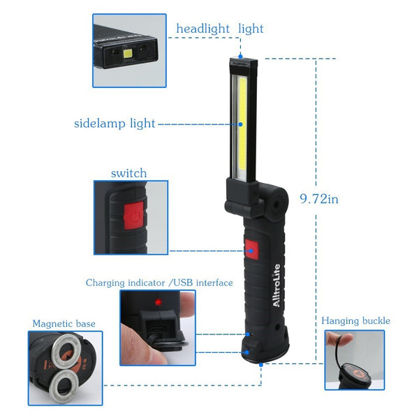 Flip Rechargeable COB LED Magnetic Flashlight & Work Light - alltrolite