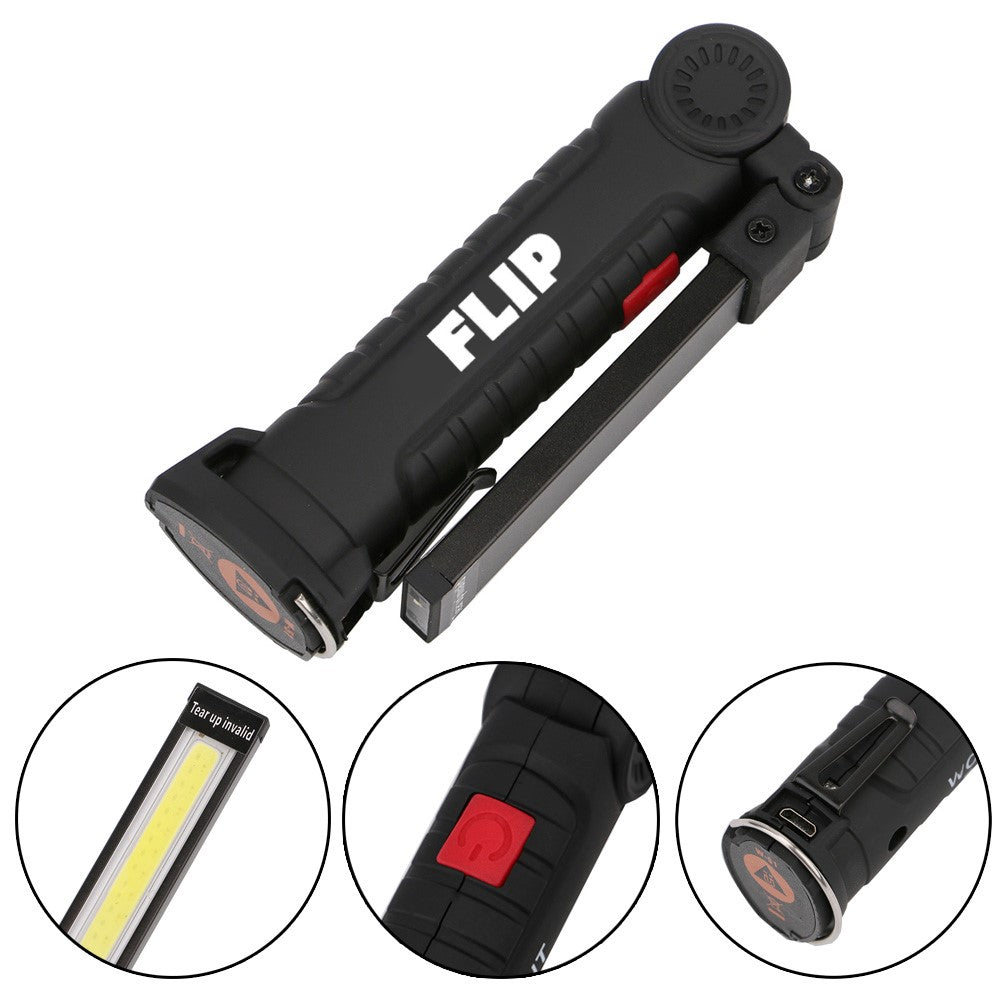 Flip Rechargeable COB LED Magnetic Flashlight & Work Light