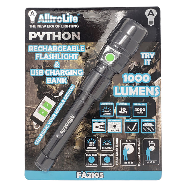 Python Rechargeable Flashlight & USB Charging Bank - alltrolite