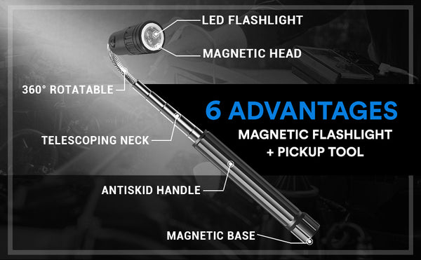 DK30 Magnetic Pickup Tool Flashlight - Gifts for Men - Telescoping Magnet Pickup Tool with Bright LED Lights and Extendable Neck up to 22 Inches - Gifts for Men, Husband, Handyman 