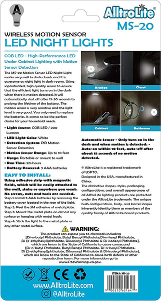 MS20 Motion Sensor Light | Under Cabinet Lighting | 2-Pack - alltrolite